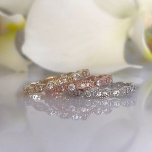 Solid 14k Gold Diamond Eternity Stackable Band